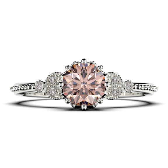 Beautiful 1.25 Carat Round Cut Morganite And Diamond Moissanite Floral Engagement Ring, Antique Wedding Ring in 925 Sterling Silver With 18k White Gold Plating, Gift For Her In Festival Time