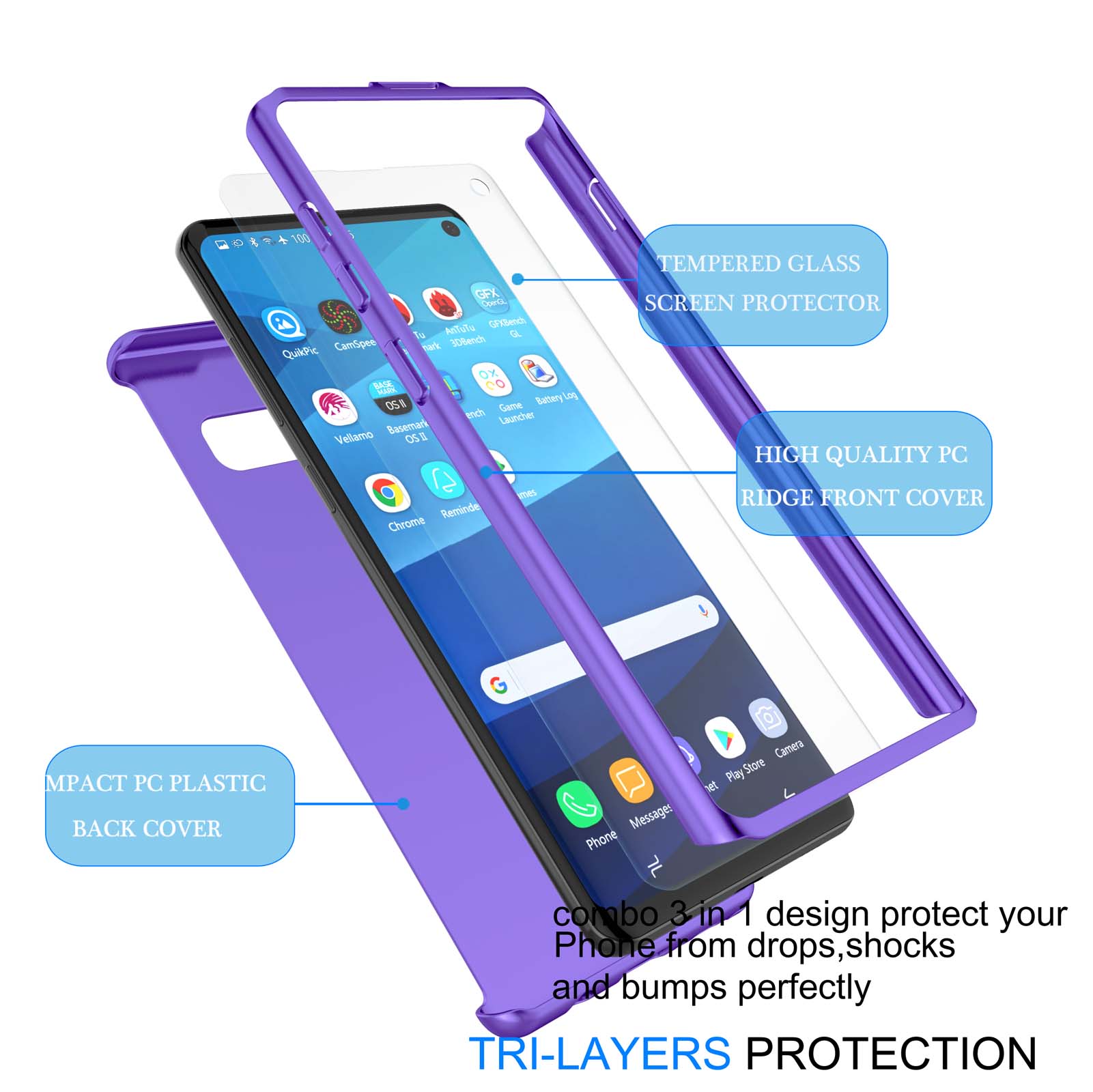 Samsung Galaxy S10 Case, Case For Galaxy S10, Galaxy S10 Screen Protector, Njjex Thin Premium Dual Layer Hard Case for Galaxy S10 with Tempered Glass Screen Protector For Galalxy S10 6.1"-Purple - image 5 of 5