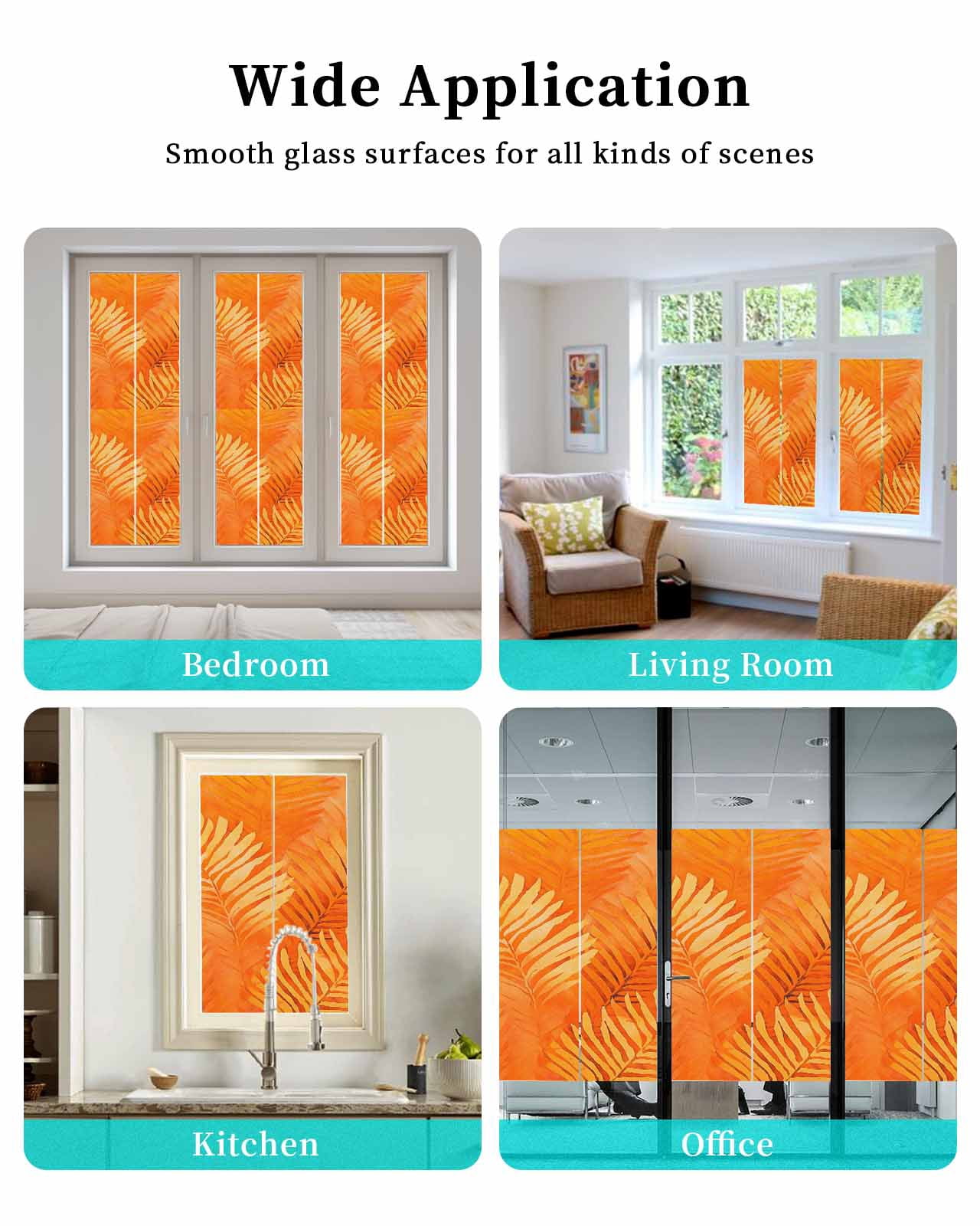 Window Privacy Film Orange Leaf Stained Glass Window Film Decorative Sun Block Window Cover Tropical Botanical Palm Leaf Modernism Window Clings Static Adhesive Sticker for Bathroom 29.5"x118"