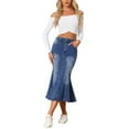 thumbnail image 2 of INSPIRE CHIC Fishtail Denim Skirt for Women's Washed Midi Jean Bodycon Skirt XS Blue, 2 of 6