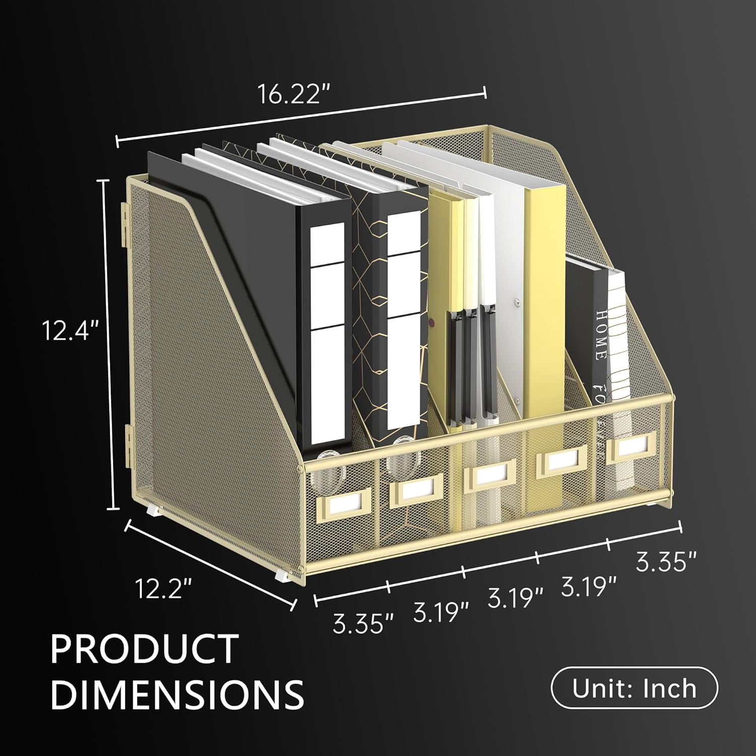INTIGE Desk Organizer with 5 Vertical Compartments, Metal Desk File Organizer, Desk File Organizer, Increase Storage Space, Plus