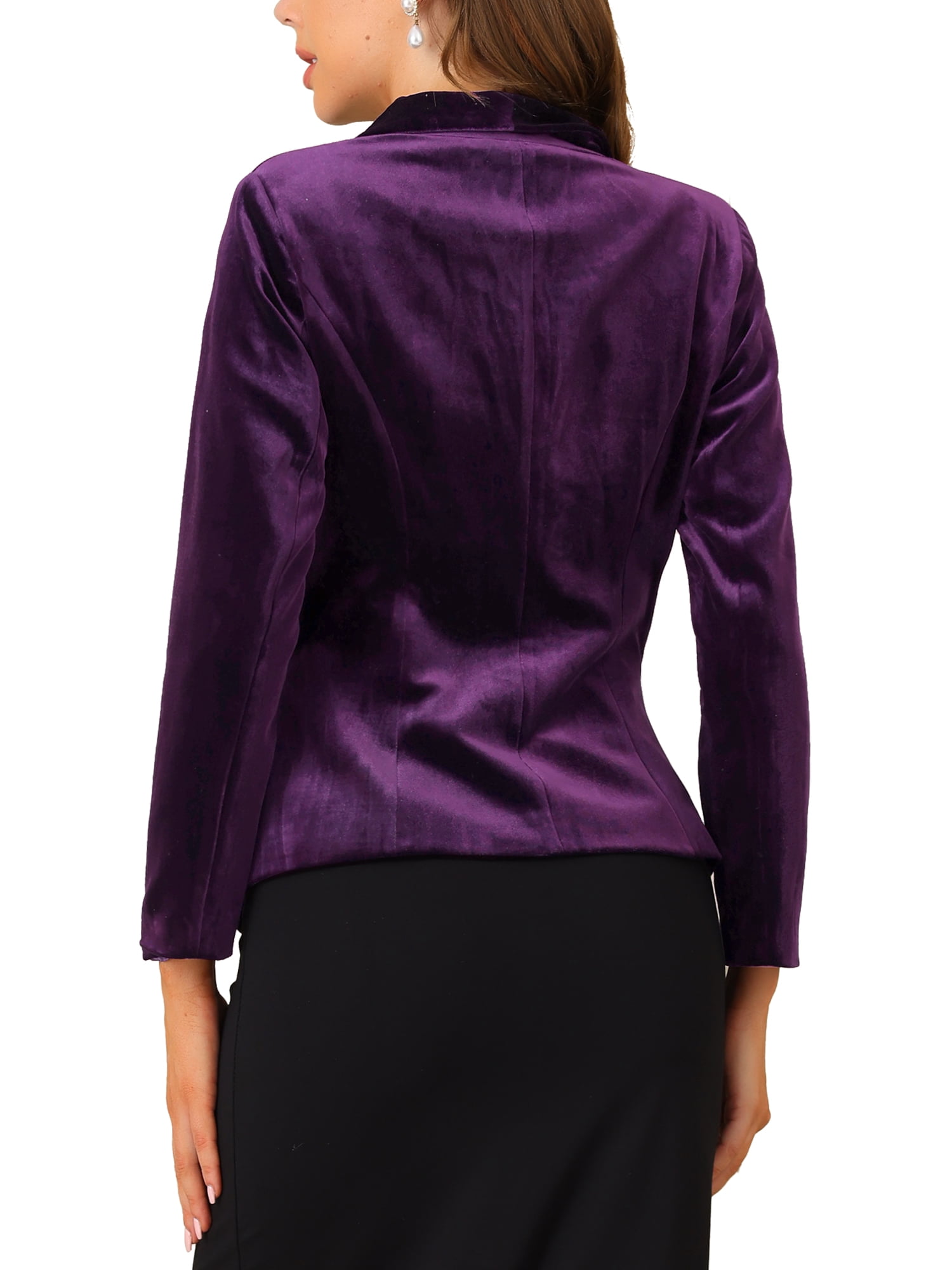 DARING DIVA Women's Velvet Office Coat Solid Shawl Collar Blazer XL Violet