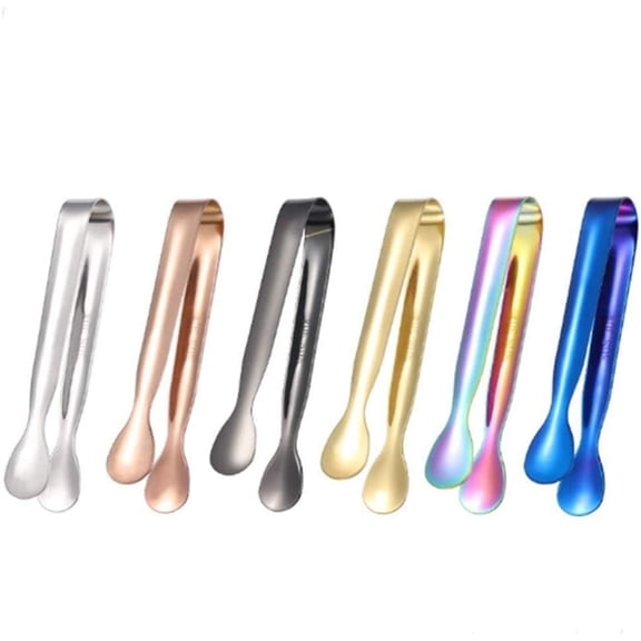 Easy Clean Tongs: Stainless Steel Mini Serving Tools, Perfect For Ice, Sugar Cubes, Appetizers, Multicolor, 6 Pack