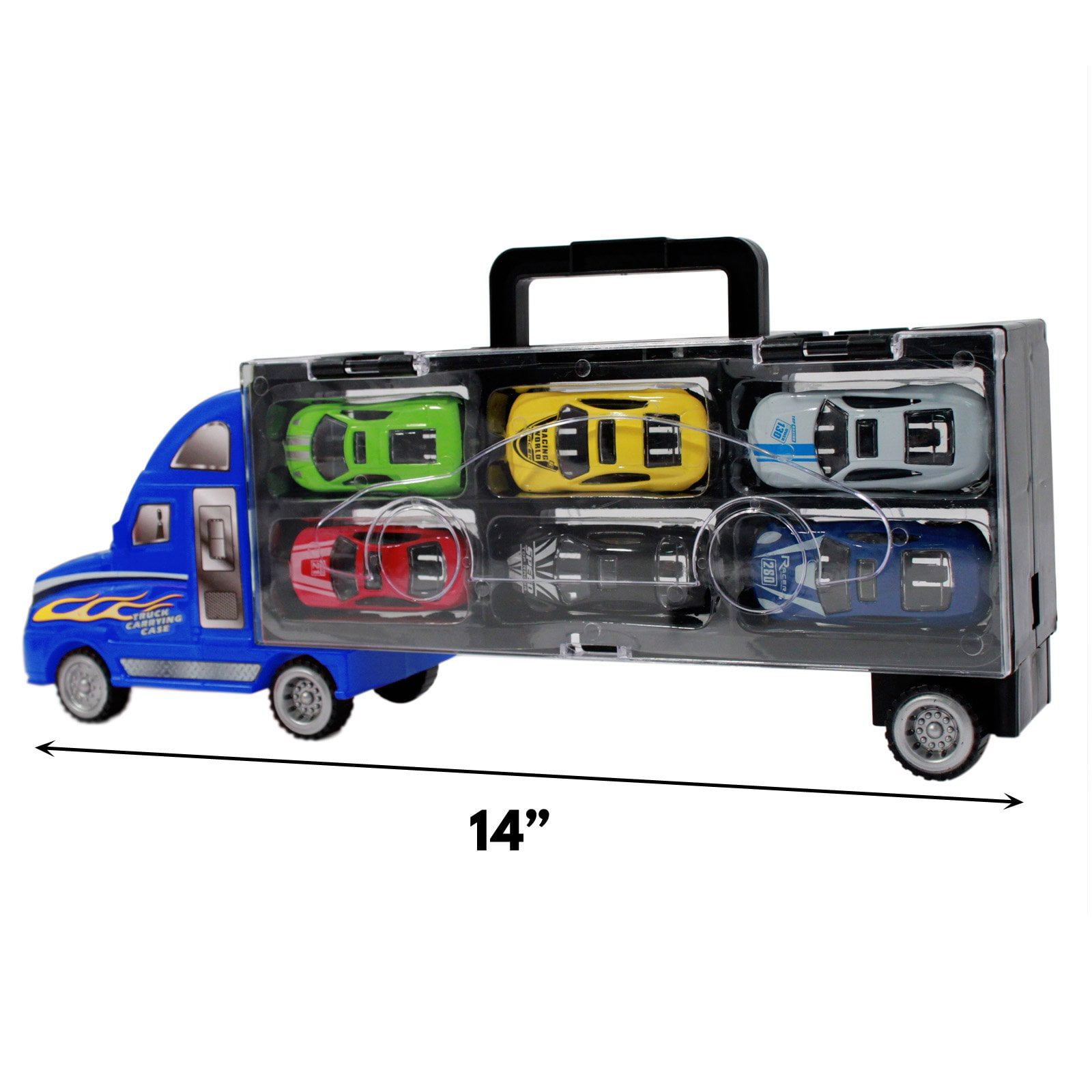 Transport Carrier Truck Toy Car with 6 Die-cast Vehicles Friction Powered Racing Car