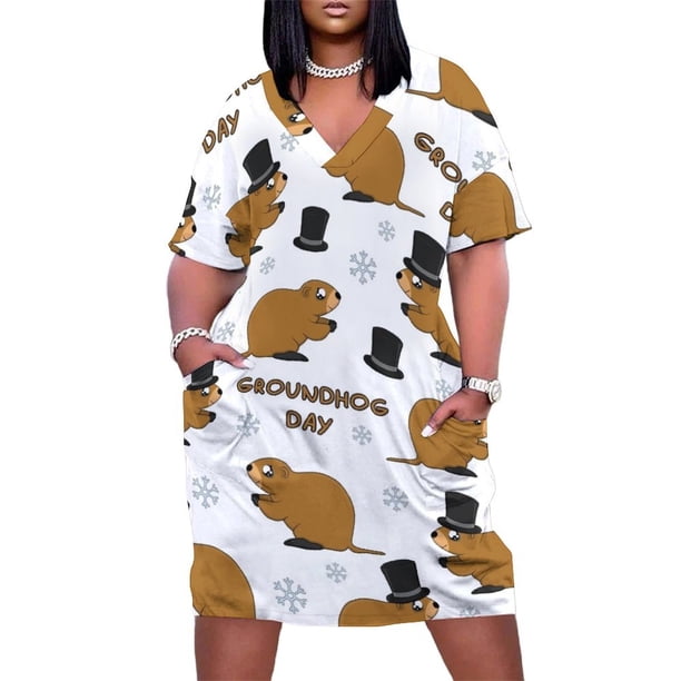 Vestido largo holgado con bolsillos para mujer ropa de fiesta estilo coreano patrón del Día de la Marmota