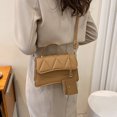 thumbnail image 5 of Rhombic handbag women's classic shoulder bag handbag PU shoulder bag - khaki, 5 of 6