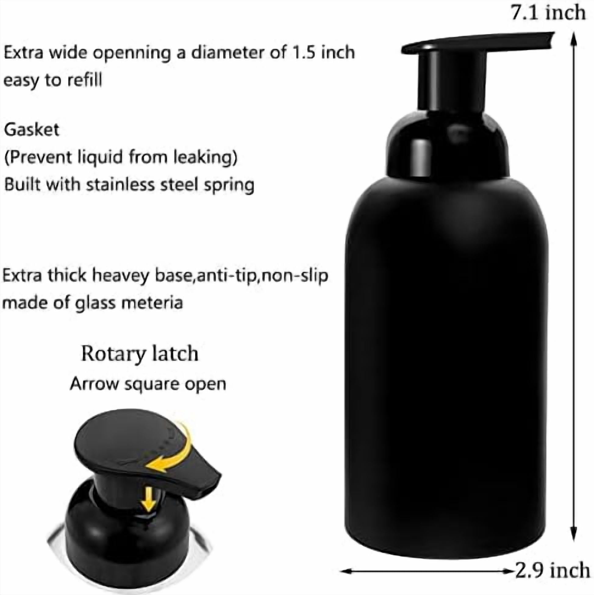 Hasako 2 Pack Foaming Thick Glass Foam Hand Soap Dispenser for Bathroom or Kitchen Sink, 13 oz Pump Bottles for Hand soap, Body Wash, Matte Black