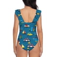 thumbnail image 5 of Disketp Cartoon Transportations PrintWomen's Ruffled One Piece Swimsuit V Neck-Small, 5 of 8