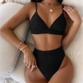 thumbnail image 2 of WREESH Women Split Swimsuit Show Waist Solid Color Bikini, 2 of 4