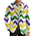 thumbnail image 4 of Mardi Gras Mens Blazer Lightweight Corduroy Carnival Themed Color Block Pattern Two Button Parada Party Slim Fit Jacket with Pockets, 4 of 5
