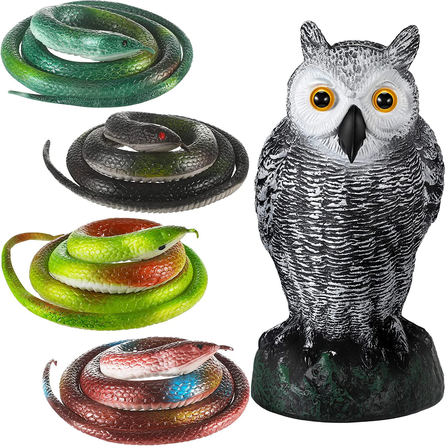 Outdoor Decor - 5 Pieces Rubber Snakes Fake Owl Set,29 Inch Rubber Snakes Garden Accessories