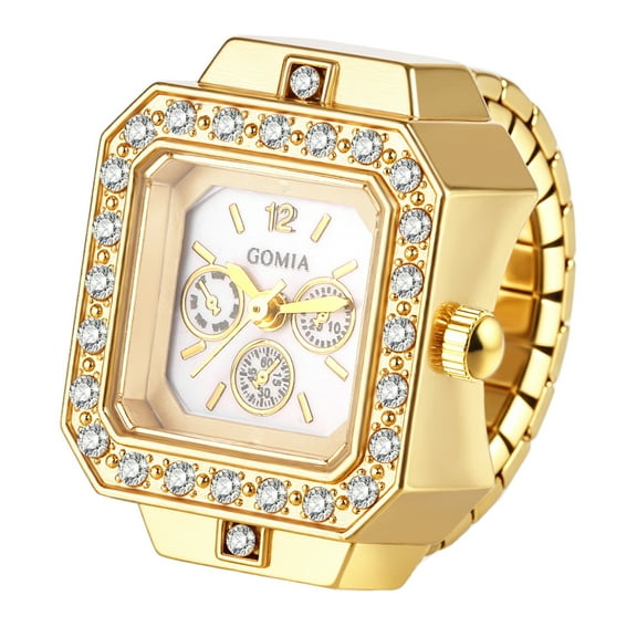 Avaner Women's Stretch Ring Watch: Analog Quartz Square Full Imitation Diamond Case Three-Eye Decorative Dial Ring Watch - Casual Business