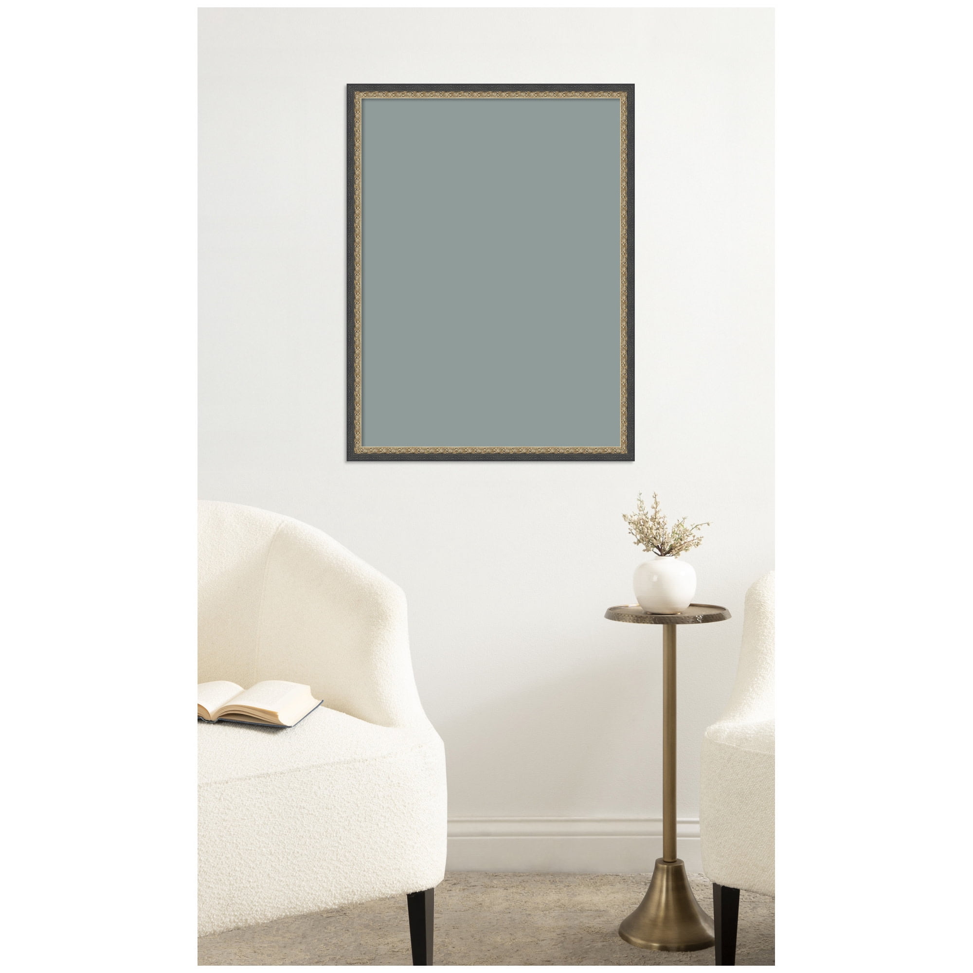 Kate and Laurel Framed Fabric Pinboard 19 x 25,  Printed Linen Decorative Bulletin Board for Use as a Vision Board or Wall Organization, Matinee Black Bronze Frame