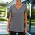 thumbnail image 4 of OSOLU Women Solid Color V-Neck Casual T-Shirt Short Sleeve Tshirts Tee Fashionable & Versatile Basic Tee Versatile Dailywear, 4 of 7