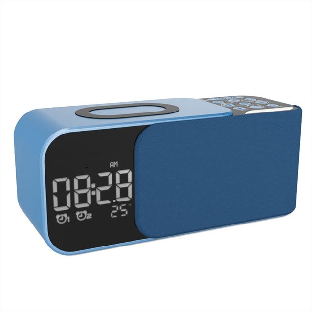 EstéReo Digital Radio FM Reloj Despertador Luz Altavoz Bluetooth Cargador InaláMbrico de 10 W-Azul