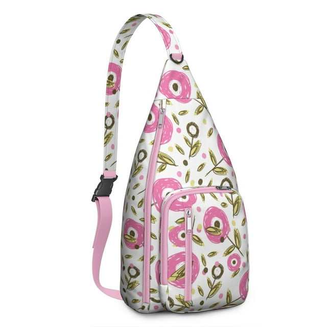 Tropical Flower Sling Backpack - Exotic Leaves & Blossom Pattern, Fashion Forward Crossbody Bag