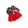 thumbnail image 3 of Nituyy Christmas Cartoon Print Long Sleeve Round Neck Tulle Dress with Bow, 3 of 7