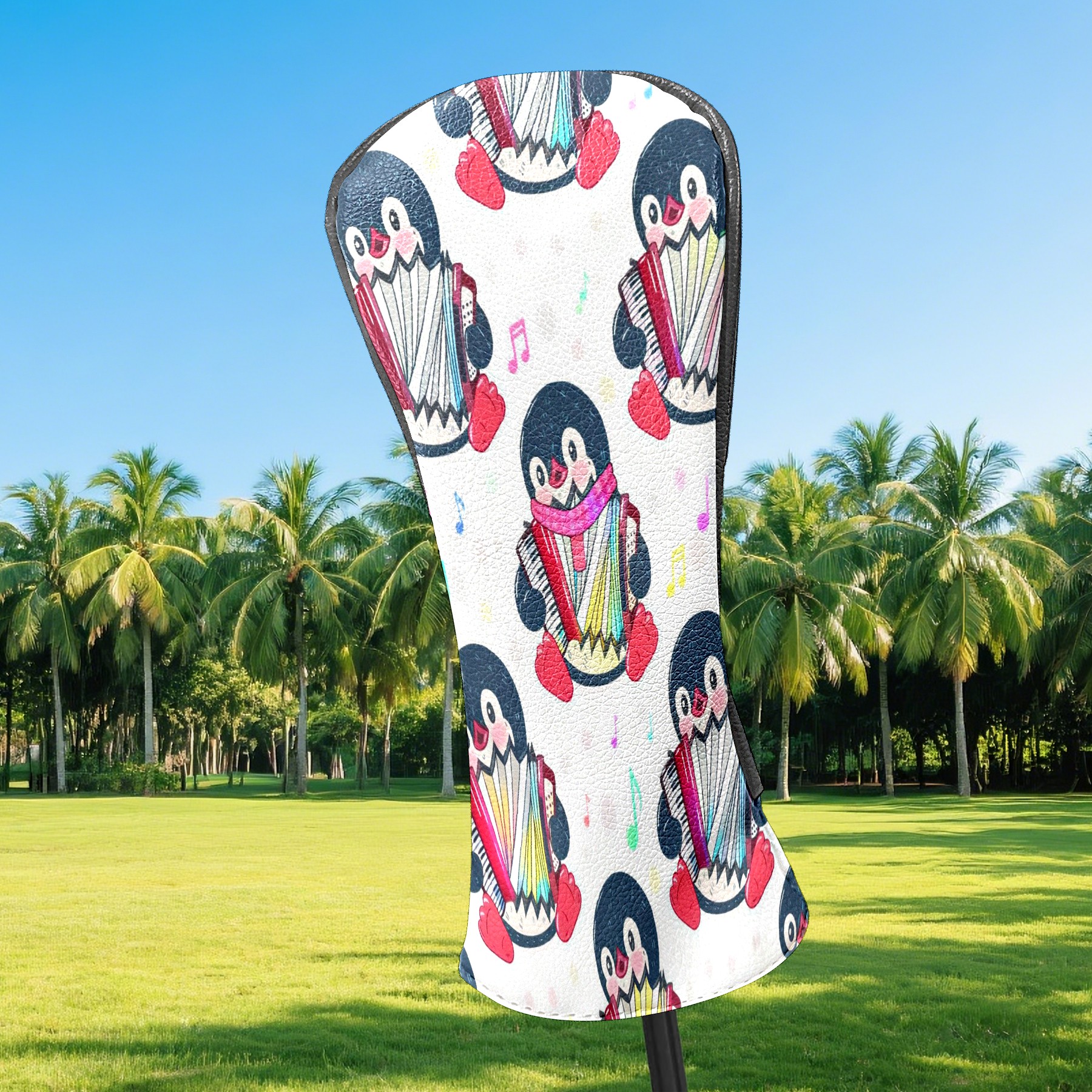 Golf Club Head Covers - Playful Penguin White Design, Premium PU Leather Driver Hybrid Headcovers with Velvet Lining, Waterproof Golf Gifts for Men Women