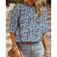 thumbnail image 5 of FreshPretty Women's Summer Boho Shirt Top Ruffle Short Sleeve Frill Trim Mock Neck Floral Solid Casual Blouses Shirts Tops, 5 of 6