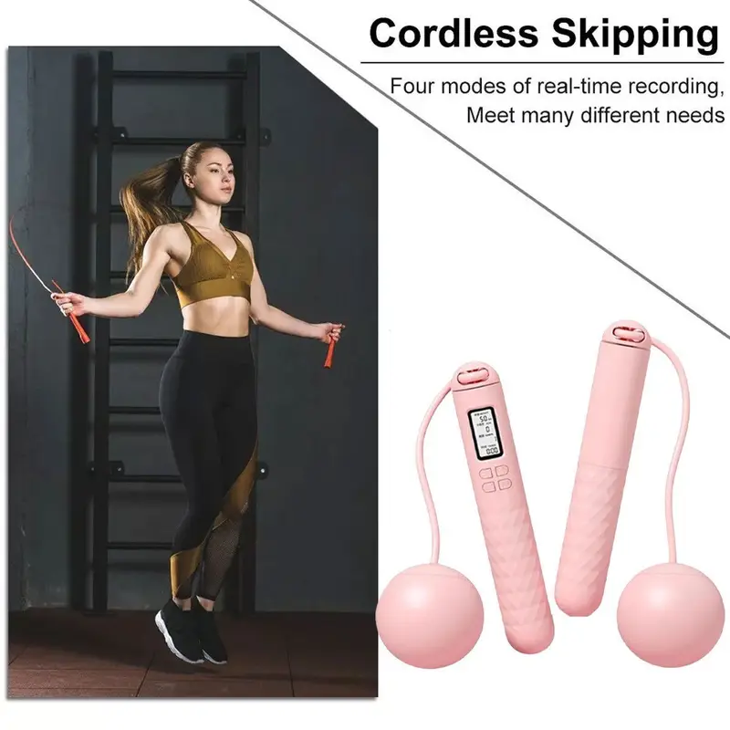 Pink Smart Counting Jump Rope - 2-in-1 Adjustable Anti-Tangle Jump Rope, Large Screen Significantly Increases Jump Rope Count, Suitable for Adult Fitness Exercises and Fat Burning Training