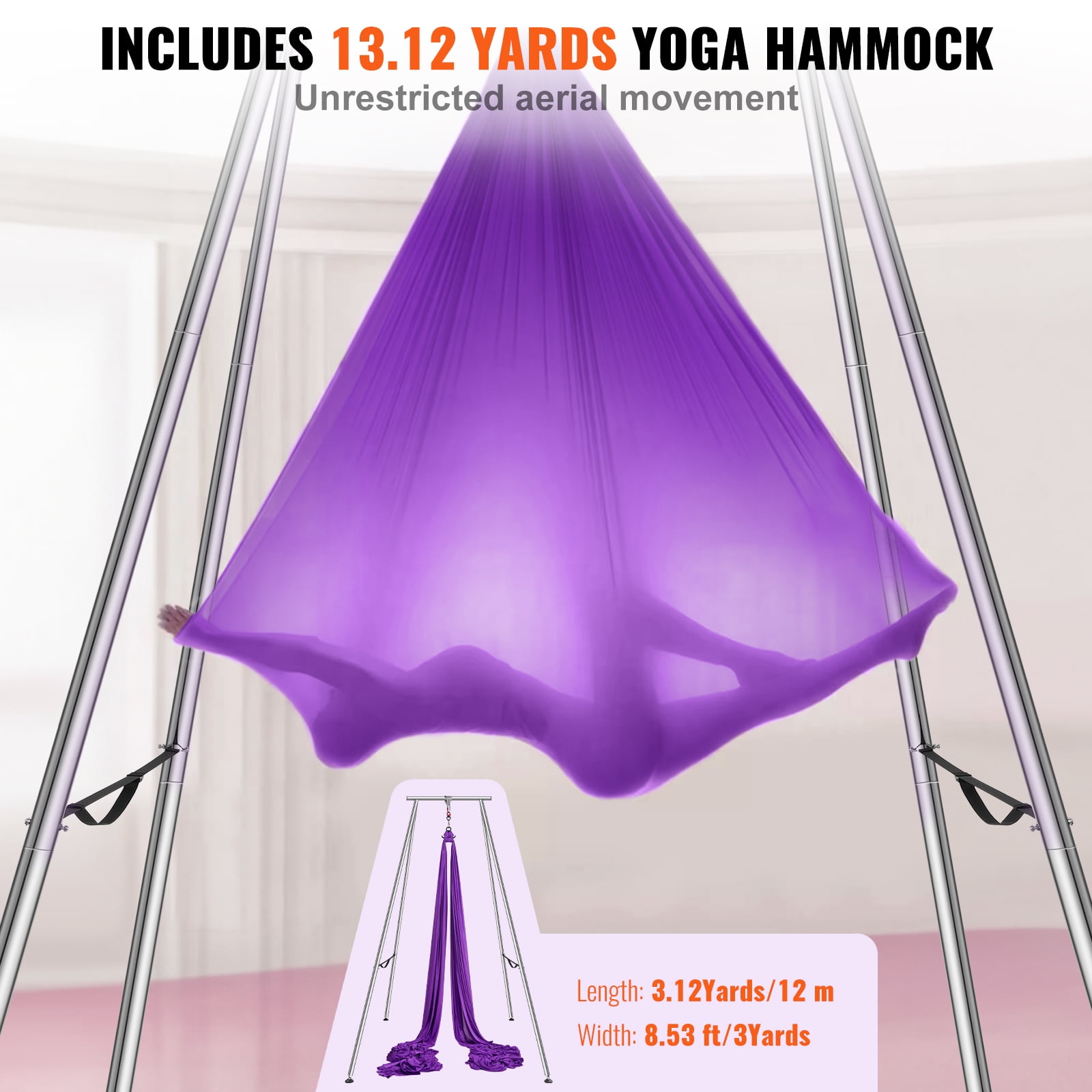 KFFKFF Yoga 551.15 lbs Swing Stand Hammock Aerial Silk Kit Load Yoga Frame Purple