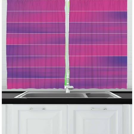 Pink Stripe Curtain Hot Pink Curtains 2 Panels Set, Horizontal Color Bands Stripes with Fluorescent Effect and Soft Transitions Print, Window Drapes for Living Room Bedroom, 55W X 39L Inches, Pink Violet, by Ambesonne ()