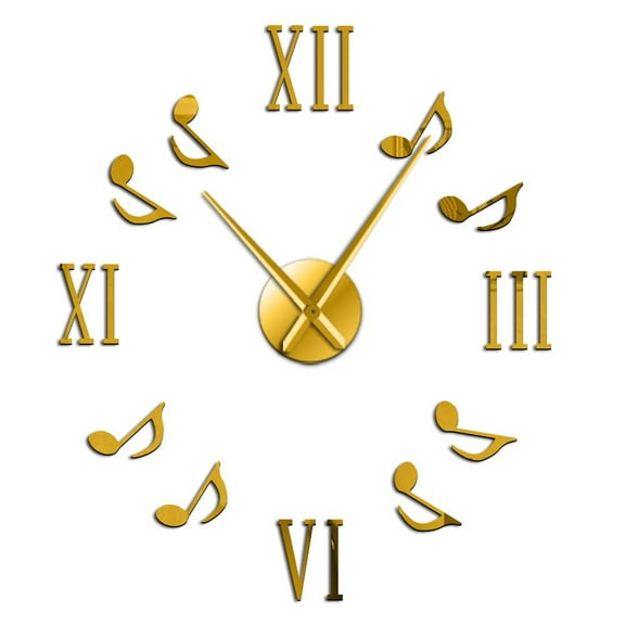 Roman Numerals With Musical Notes Giant Luxury Wall Clock Large Wall Clock Modern Big Needle Clock Watch DIY Enthusiasts Gift(Gold,27inch)