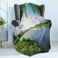 thumbnail image 4 of Nature Soft Flannel Fleece Blanket, Sunny Day on a Calm River in Summer Sunshines Greenery Grass Outdoors Cloud, Cozy Plush for Indoor and Outdoor Use, 50" x 70", Fern Green Sky Blue, by Ambesonne, 4 of 5