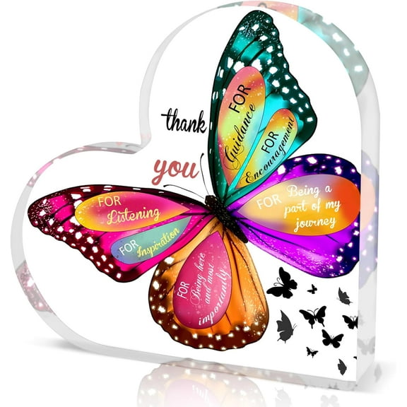 Butterfly Thank You Gifts for Women Inspirational Gifts for Her Heart Shaped Acrylic Decoration Signs Friendship Gifts for Women, Mom, Friends, Vintage Butterfly Home Desk Office Decor 4x4 inch