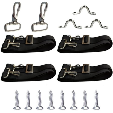 Adjustable Bimini Top Straps Black 4 Pcs, Boat Marine Tension Tie Down Webbing Straps with Double Side Hooks   Pad Eye Straps Stainless Steel Boat Awning Hardware Accessories