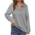 thumbnail image 2 of Qulqfy Quarter Zip Sweatshirts for Women Plus Size Long Sleeve Ribbed Gray Pullover Sweatshirts Women's Fall Tops XL, 2 of 9