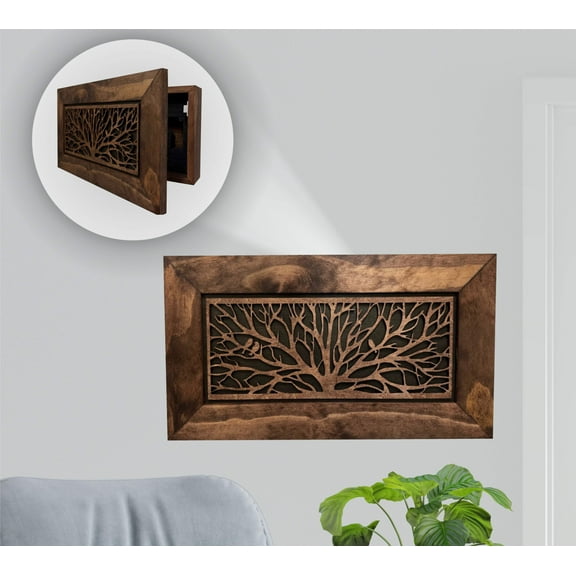 Wood Birds in a Tree 3-4 Gun Safe Secure Magnetic Lock Quick Access Wood Pistol Cabinet Wall Decor