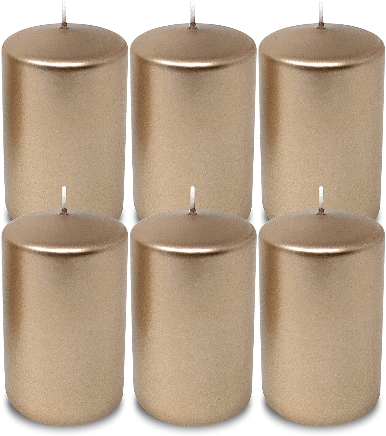Hyoola 2.4 x 4 inch Metallic Copper Unscented European Made Pillar Candles, Paraffin Wax with Cotton Wicks, 6-Pack