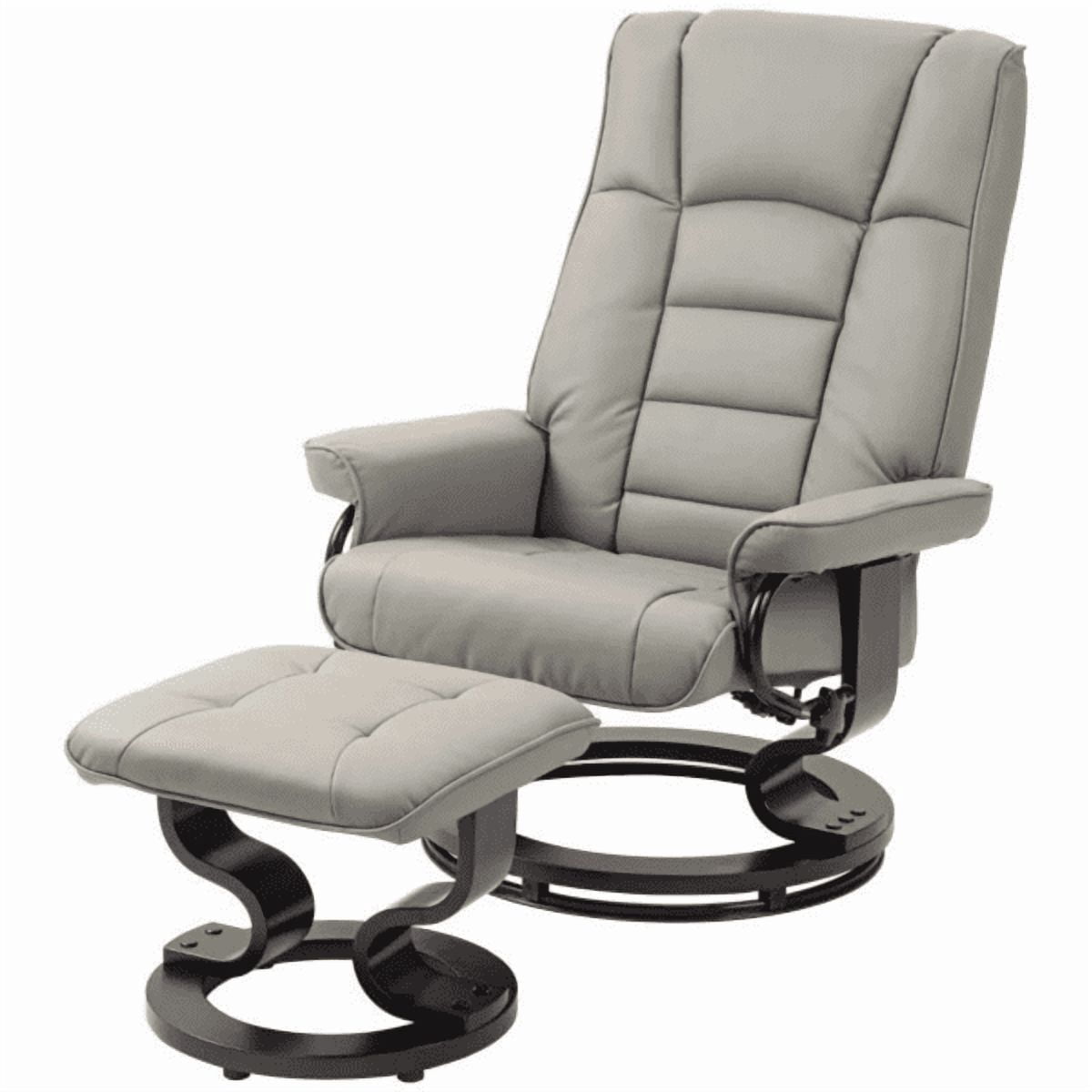 Faux Leather Reclining Chair, Tufted Back & Wood Frame, Manual Recliner, Gray