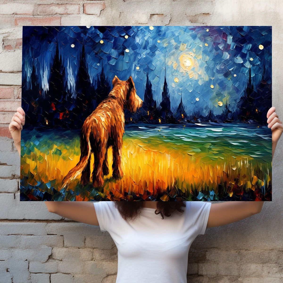 Airedale Terrier Dog Watercolor Starry Night Van Gogh Painting Kits, Painting Watercolor Canvas, Canvas Suitable for Room Decor Cafe Decor Or Gift for Friends