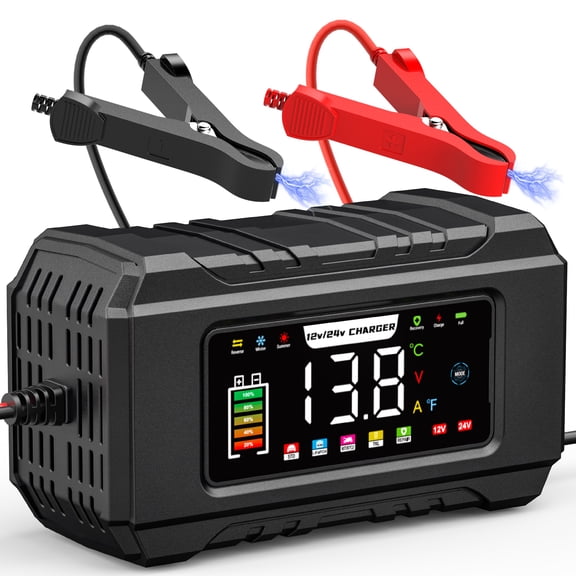 HUSGW 12V15A/24V8A Smart Battery Charger, Trickle Charger & Maintainer for Lead Acid & LiFePO4 Batteries, Color Screen Display, Compatible with Cars, Trucks, SUVs, Marine, Motorcycle