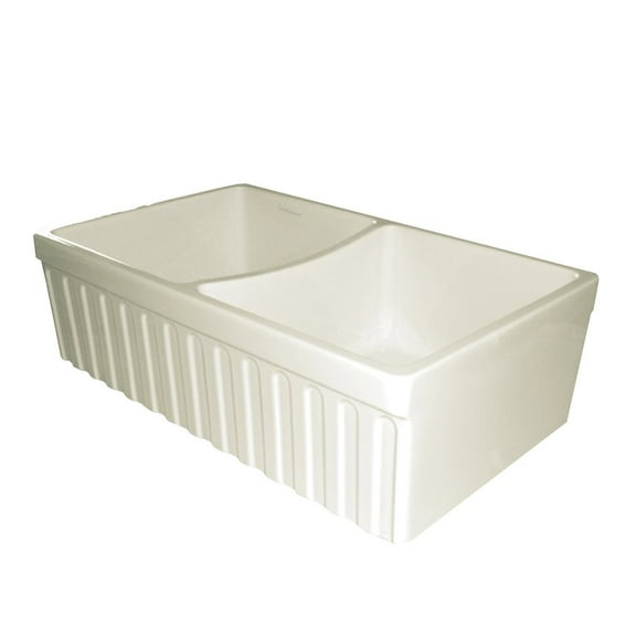 Quatro Alcove Reversible Series Apron Front Fireclay 33 in. 0-Hole Double Bowl Kitchen Sink in Biscuit