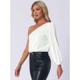 thumbnail image 4 of DARING DIVA One Shoulder Bodysuit Long Sleeve Ribbed Body Suits XS White, 4 of 6