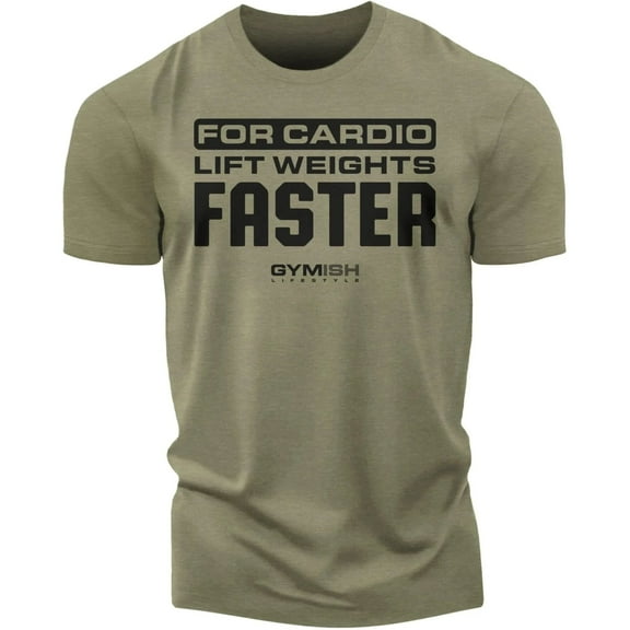 GYMISH Lift Weights, Faster Cardio Workout T-Shirt for Men – Funny Gym Shirt, Motivational Fitness Tee, Mens Athletic Training Top, Gym Wear
