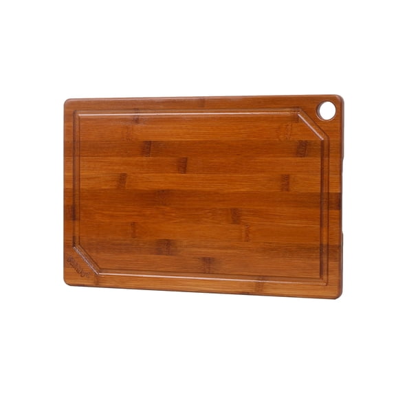 Bamboo Cutting Boards for Kitchen, Non Toxic Cheese Charcuterie Board with Deep Juice Grooves & Built-in Handles for Countertop, Ideal for Meat, Vegetables and Fruits 15"*9.8"*0.6"
