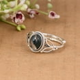 thumbnail image 4 of 925 Sterling Silver Genuine Moss Agate Cabochon Oval 9x7mm Vintage Oxidized Filigree Leaf Ring for Women, 4 of 10
