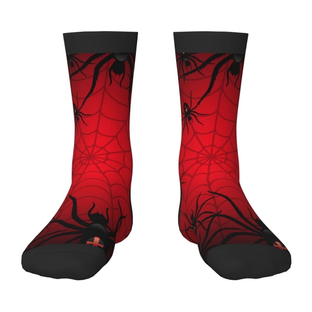 Kdxio Spiders On The Web And Space Print Children's Socks for Daily Wear and Sports Use Colorblock Mid-Calf Design Breathable Material