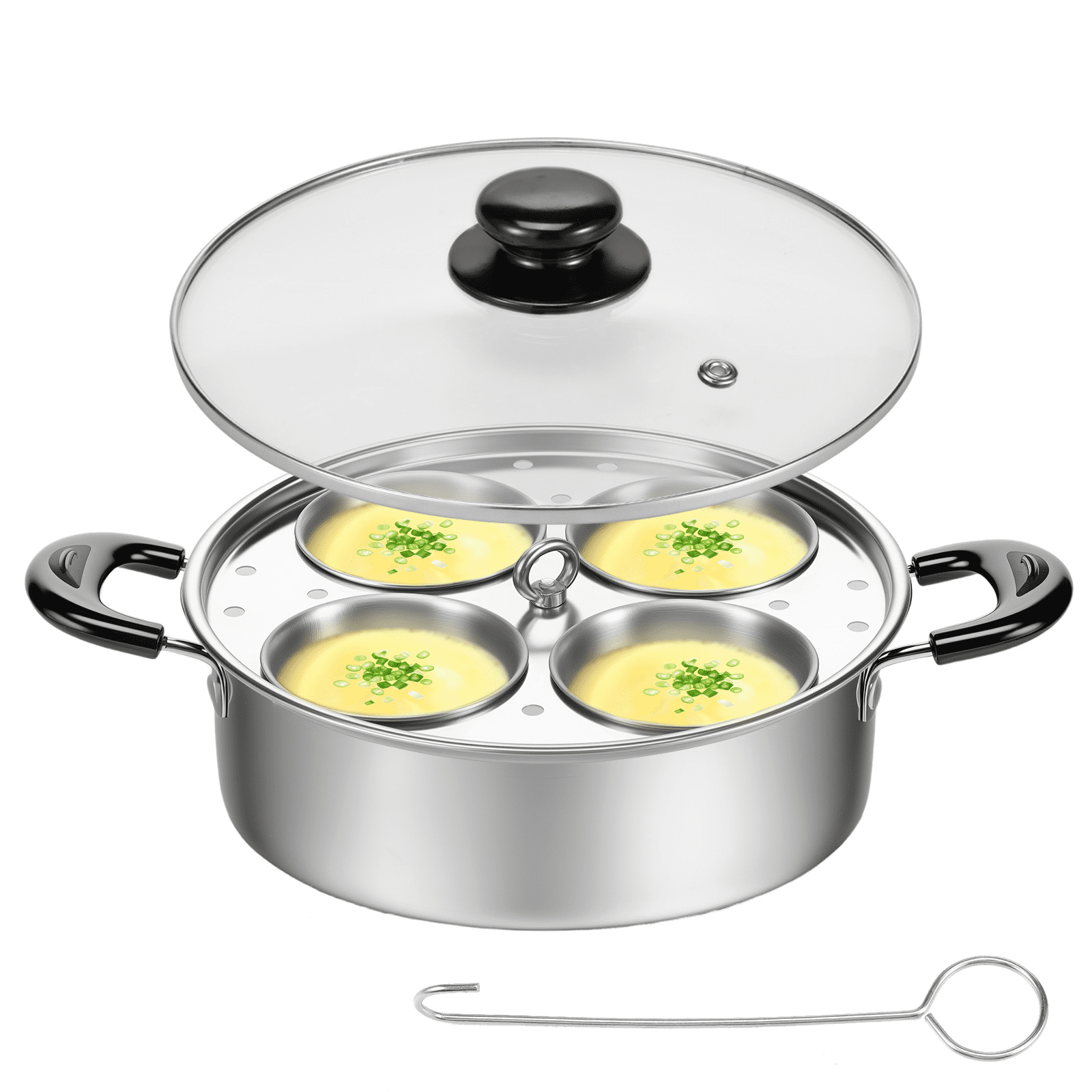 Ihvewuo Egg Poacher Cookware, Stainless Steel Poached Egg Maker Pot, Egg Poaching Pan with 4 Cups, Poached Egg Cooker Pot for Induction Cooktop Gas Cooktop 8.66x7.87x2.68in