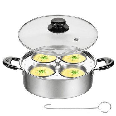 Ihvewuo Egg Poacher Stainless Steel Poached Egg Maker Pot Egg Poaching Pan with 4 Cups Poached Egg Cooker Pot Multipurpose Stovetop Egg Poacher Pot for Induction Cooktop Gas Cooktop 8.66X7.87X2.68in