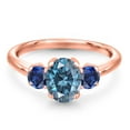 thumbnail image 3 of Gem Stone King 18K Rose Gold Plated Silver Ring Persian Blue Moissanite and Created Sapphire (1.88 Cttw), 3 of 6