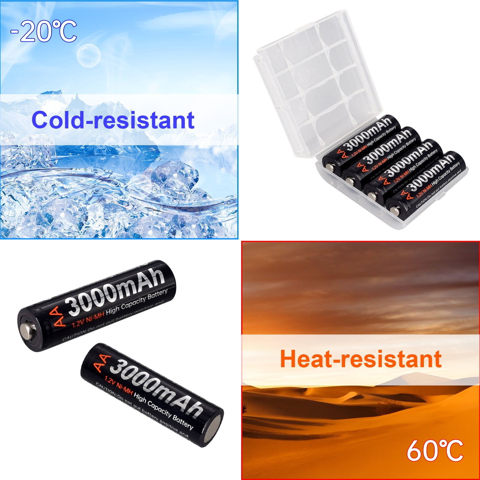 Palogreen AA Rechargeable Battery 20-Pack High Capacity 1.2V Ni-MH Double A Batteries 3000mAh with Battery Case fot solar light