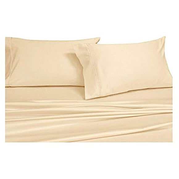 Royal Hotel Split-King: Adjustable King Bed Sheets 5PC Solid Ivory 100% Combed Cotton 550-Thread-Count, Deep Pocket