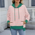 thumbnail image 2 of Idoravan Womens Sweatshirts Crewneck Women's Long Sleeve Drawstring Hooded Striped Pullover Casual Oversized Pullover Sweatshirt for Women with Pockets Pink, 2 of 8