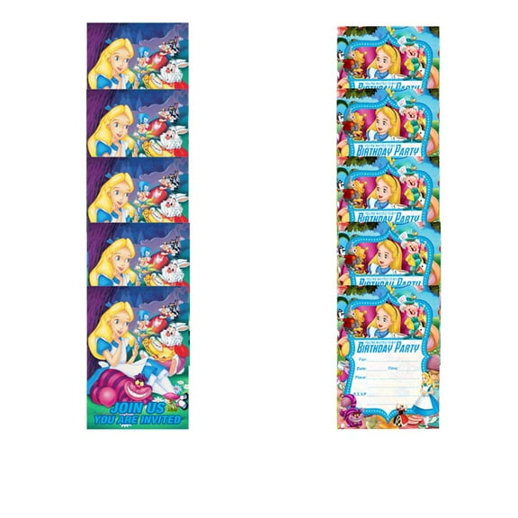 Alice in Wonderland Invite Invitations Cards Stock Bulk Birthday Fill-in Party Supplies Decorations