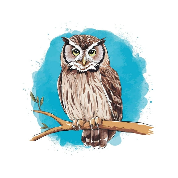 Cute Cartoon Owl sitting on Tree Branch Animal Wall Art Sticker Designs Vinyl Stickers For Home House Walls Rooms Windows Bedroom Decoration Size (20x20 inch)